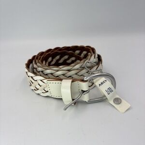 American Eagle Outfitters Braided Belt Womens L/XL White Leather Cotton Buckle